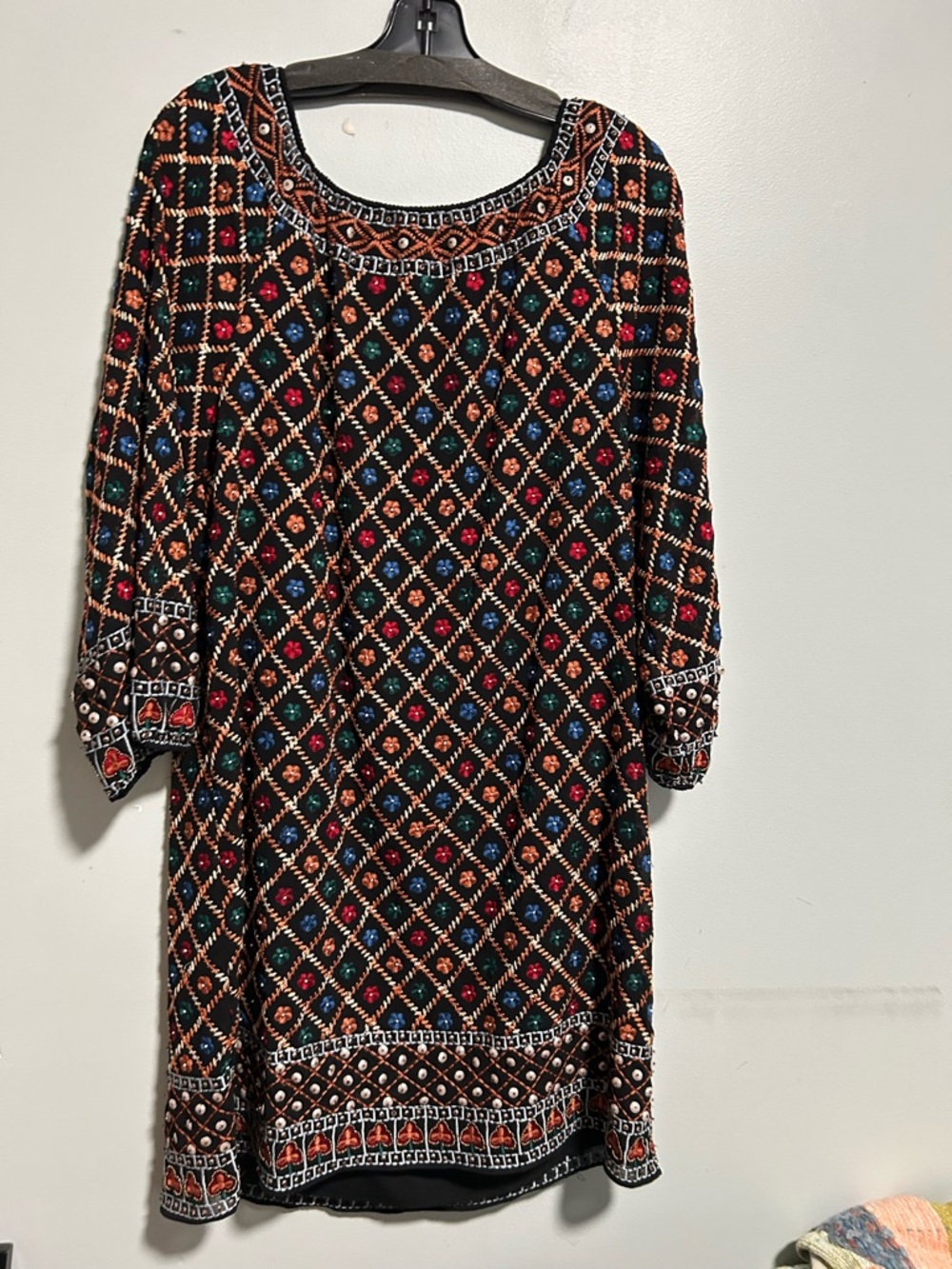 Alice + Olivia Black Midi Dress with Beadwork and Embroidery